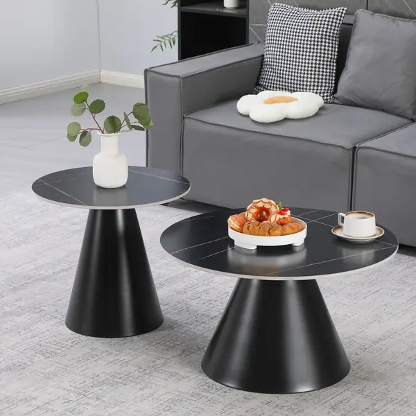 Set masute de cafea, 2 buc, Duoma, Pako, Negru 70x70x40.5 cm