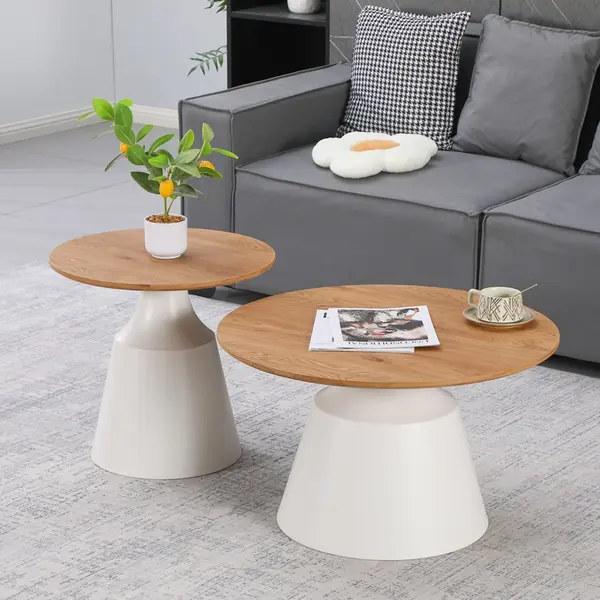 Set masute de cafea, 2 buc, Parquet, Pako, Alb 70x70x38 cm