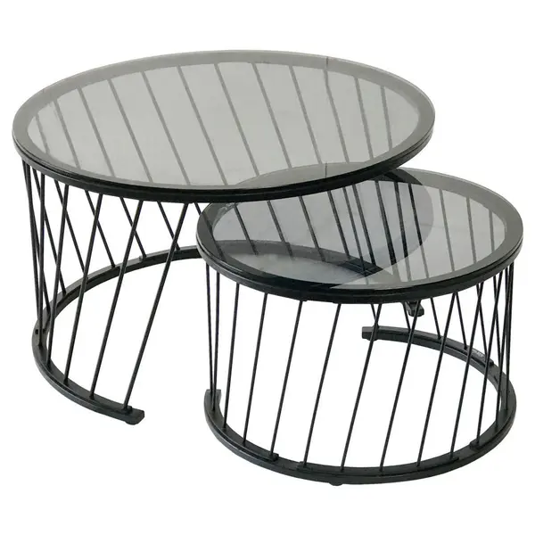 Set Măsuțe De Cafea din metal, sticlă, 70/70/42 cm