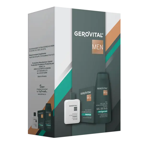 Set Men Lotiune dupa ras 100ml + Gel de dus revigorant 3 in 1 400ml, Gerovital