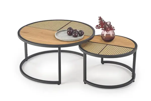 Set mese de cafea Garmina stejar auriu + rattan