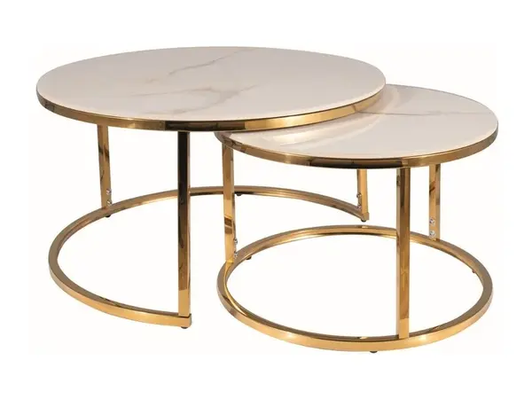 Set mese de cafea Portafino A marmura alba/gold ø60/ø45 cm