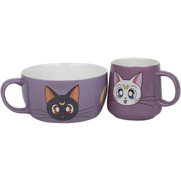 Set Mic Dejun Sailor Moon - Cana + Bol - Luna & Artemis