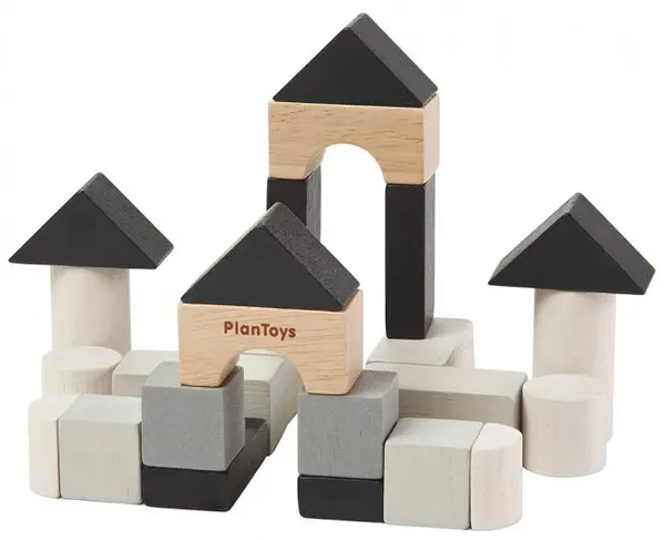 Set mini cuburi din lemn PlanToys, 24 buc.