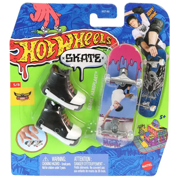 Set mini placa skateboard cu pantofi, Hot Wheels, Gnarly Handplant, HVJ91