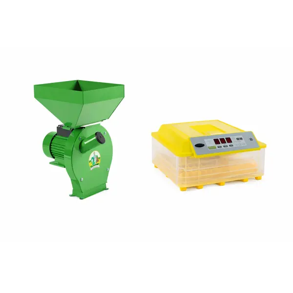Set Moara cereale 3.9 KW, 20 ciocanele, 300 Kg/h, cuva mare + Incubator Oua Automat 48 oua Gaina sau 132 Prepelita + Ovoscop - Micul Fermier