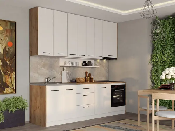 Set Mobila Bucatarie alba cu lemn Echo - 2 - 263.2 cm