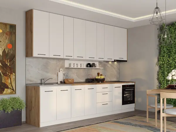 Set Mobila Bucatarie alba cu lemn Echo - 4 - 323.2 cm