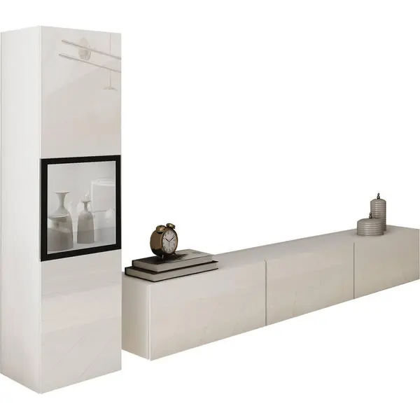 Set Mobilă Living, 2 piese, alb, alb lucios intens, 210/130/32,5 cm