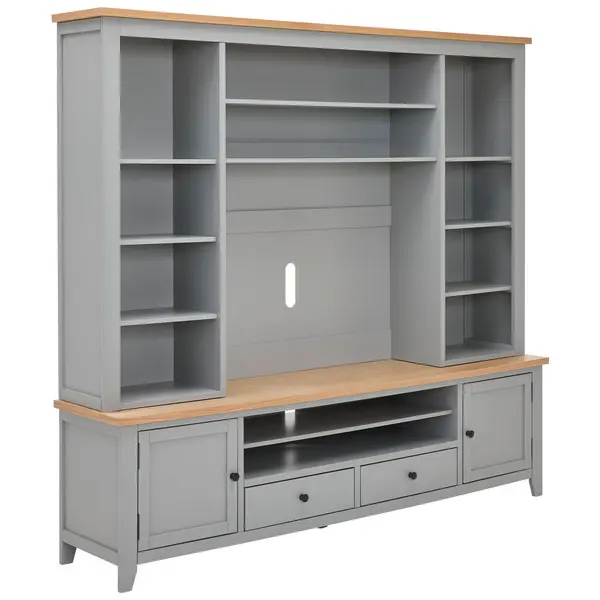 Set Mobilă Living, 2 piese, gri, culoare natur, 200/186/43 cm