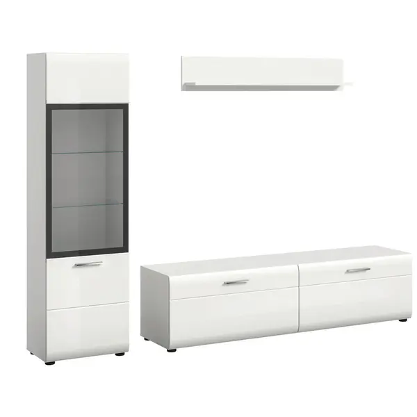 Set Mobilă Living, 3 piese, alb, alb lucios intens, 220/160/41 cm
