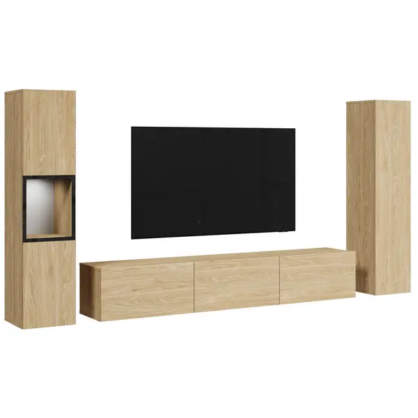 Set Mobilă Living, 3 piese, culoare lemn stejar, 240/130/31 cm