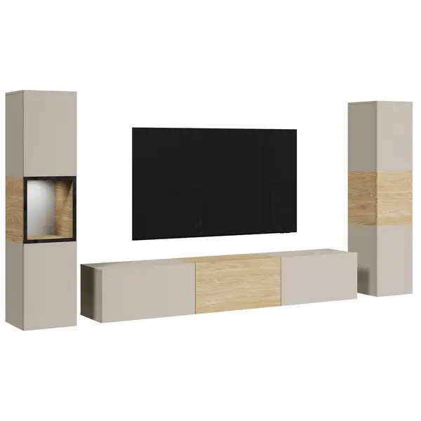 Set Mobilă Living, 3 piese, culoare lemn stejar, cașmir, 240/130/31 cm