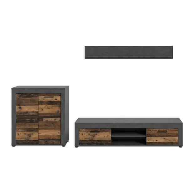 Set Mobilă Living, 3 piese, gri, culoare natur, 255/159/35 cm