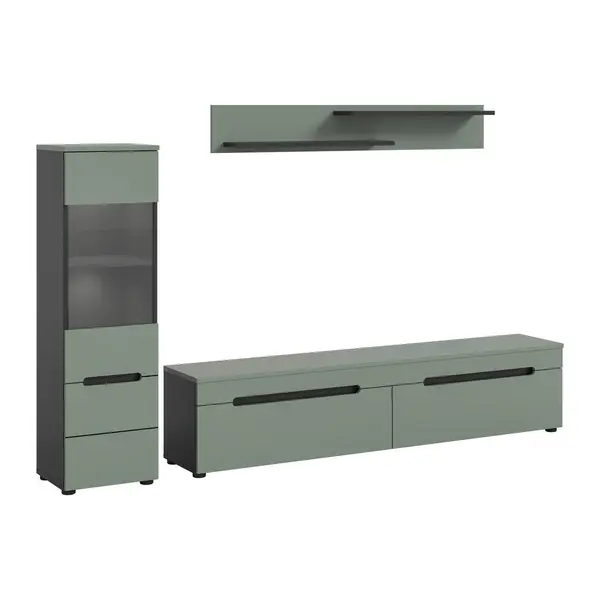 Set Mobilă Living, 3 piese, gri, verde gri, 221/141/33 cm