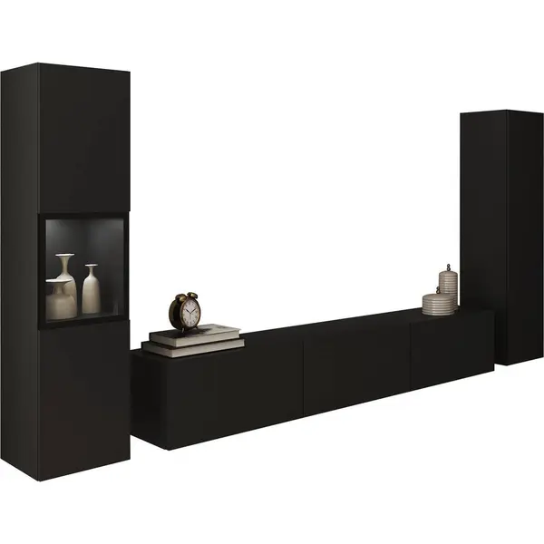 Set Mobilă Living, 3 piese, negru, 240/130/31 cm