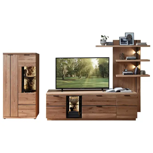 Set Mobilă Living, 3 piese, negru, stejar sălbatic, 324/180/50 cm