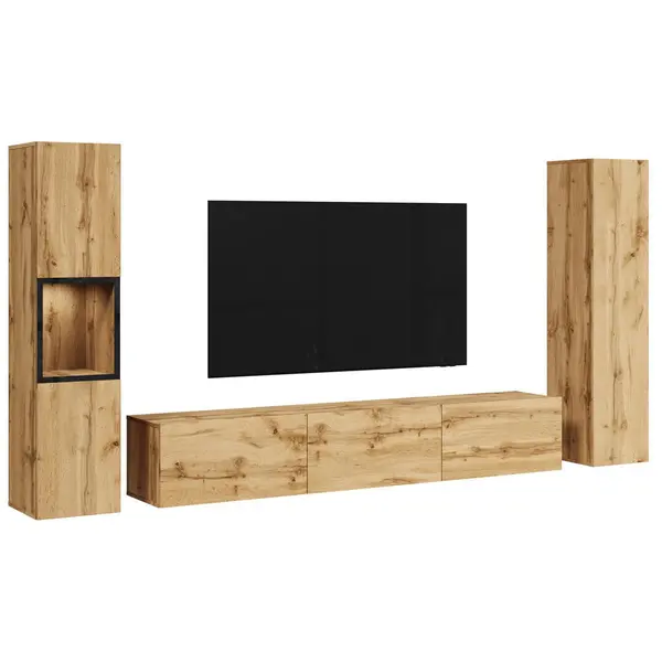 Set Mobilă Living, 3 piese, stejar Wotan, 240/130/31 cm