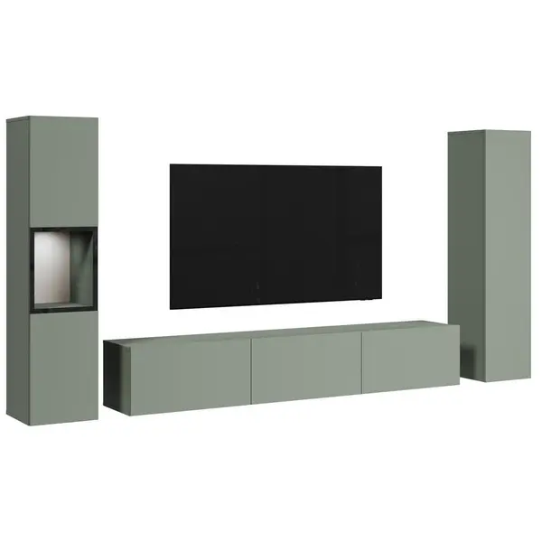 Set Mobilă Living, 3 piese, verde salvie, 240/130/31 cm