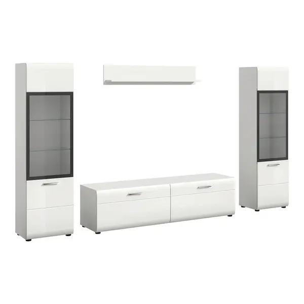 Set Mobilă Living, 4 piese, alb, alb lucios intens, 280/160/41 cm