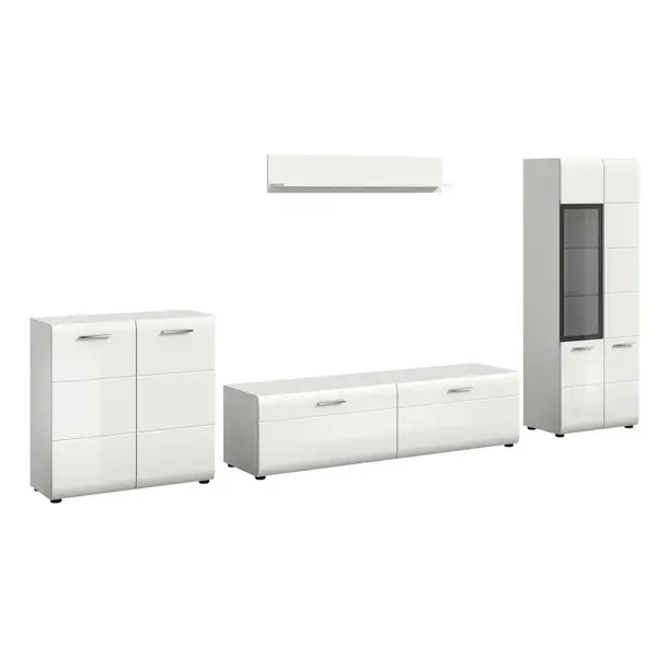 Set Mobilă Living, 4 piese, alb, alb lucios intens, 315/160/41 cm