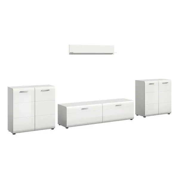 Set Mobilă Living, 4 piese, alb, alb lucios intens, 350/160/41 cm