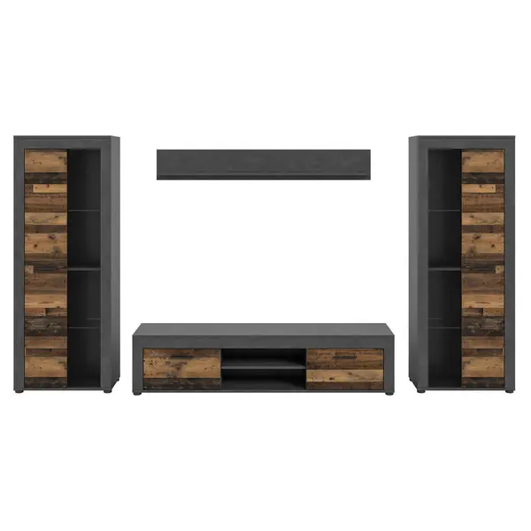 Set Mobilă Living, 4 piese, gri, culoare natur, 310/159/35 cm
