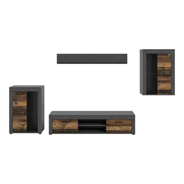 Set Mobilă Living, 4 piese, gri, culoare natur, 310/169/35 cm