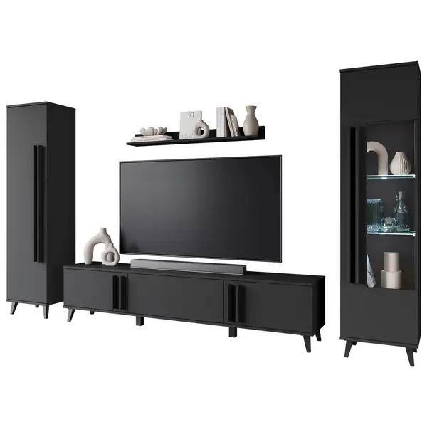 Set Mobilă Living, 4 piese, negru, 260/159,5/33 cm