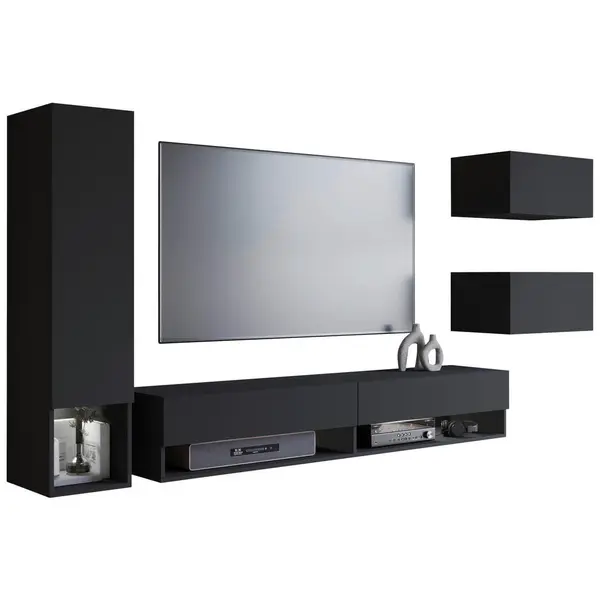 Set Mobilă Living, 4 piese, negru, 270/130/32,5 cm