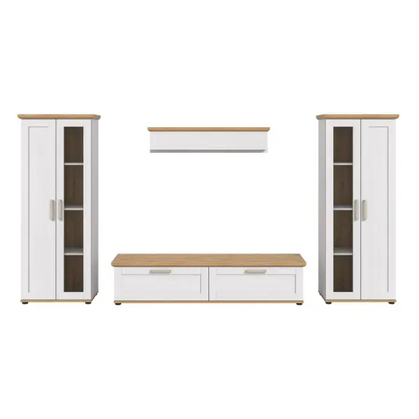 Set Mobilă Living, 4 piese, stejar Artisan, alb, 316/161/40 cm