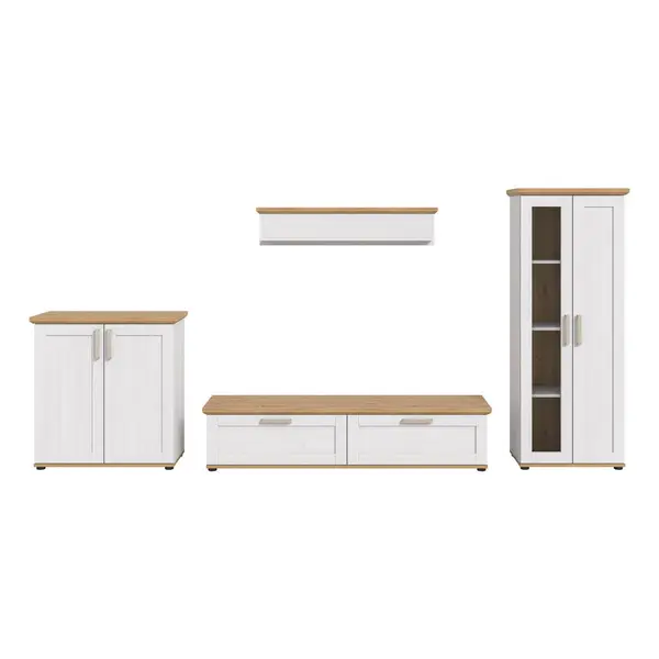 Set Mobilă Living, 4 piese, stejar Artisan, alb, 336/161/40 cm