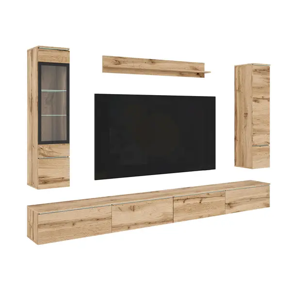 Set Mobilă Living, 5 piese, stejar Wotan, 300/162/33 cm