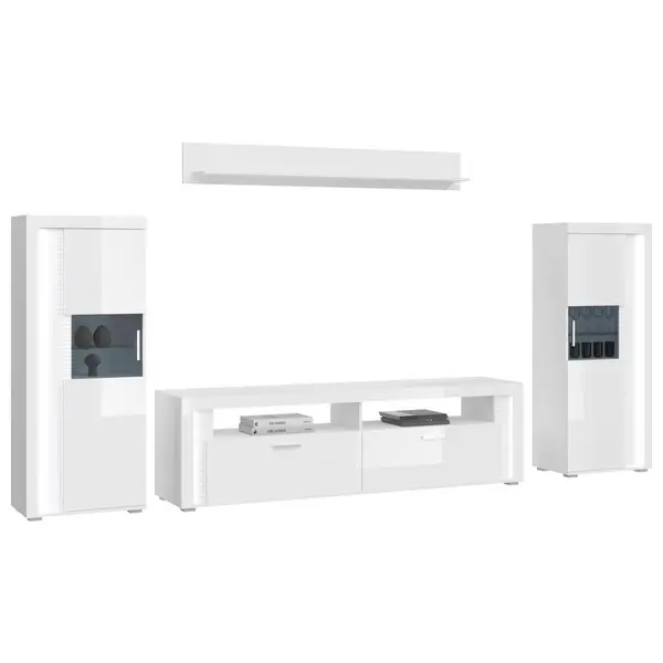 Set Mobilă Living, alb lucios intens, 351/202/46 cm