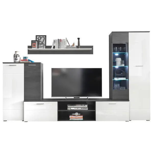 Set Mobilă Living, antracit, alb lucios intens,