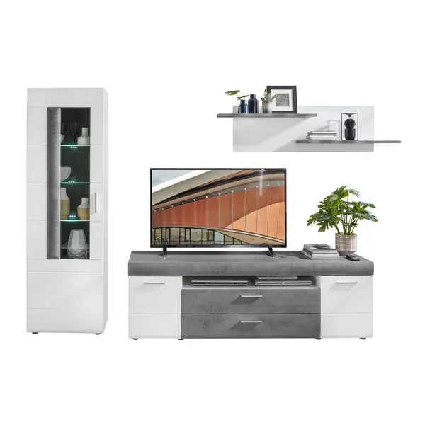 Set Mobila Living, gri, alb, 290/194/45 cm