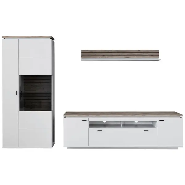 Set Mobilă Living, gri, culoare lemn stejar, 310/207/50 cm