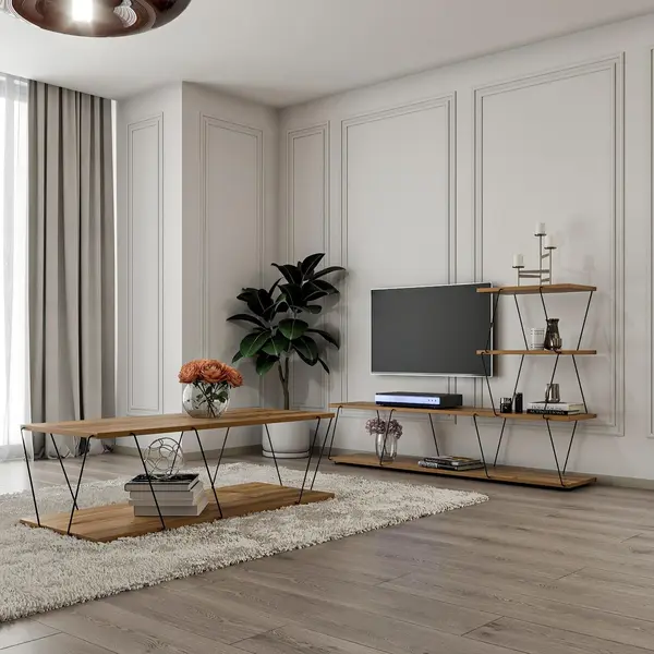 Set Mobila Sufragerie Basak, Alb - Stejar - Gri, 150x93x30 cm, 120x30x50 cm