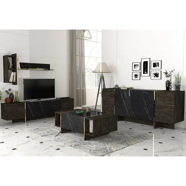 Set Mobila Sufragerie Meryem 2, 4 piese, Negru, 103x60x37 cm