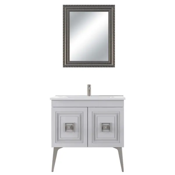 Set mobilier baie Nile 3 piese alb-argintiu 85 cm