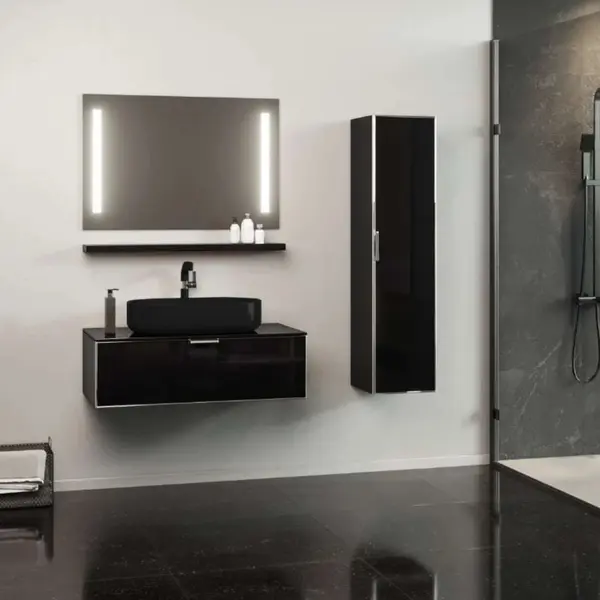 Set mobilier baie Orka Yalikoy suspendat 3 piese negru 90 cm