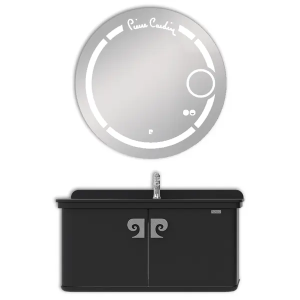 Set mobilier baie Pierre Cardin Eva Led suspendat 3 piese negru-argintiu 101 cm