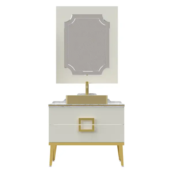 Set mobilier baie Pierre Cardin Mercury 3 piese 90 cm alb-auriu