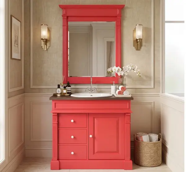 Set Mobilier Baie Roșu cu Oglindă cu finisaj Dublu color
