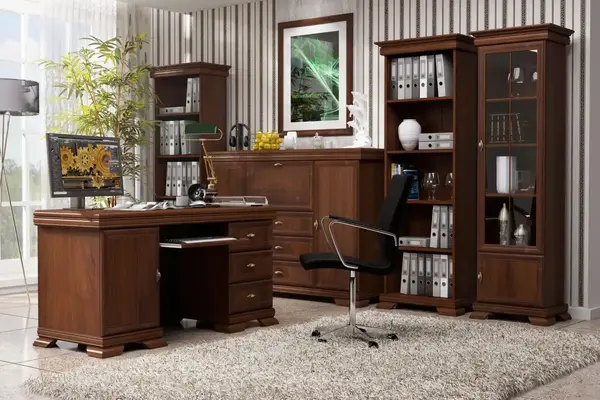 Set Mobilier Birou Executiv Nuc Samoa cu Biblioteca si Spatii de Depozitare