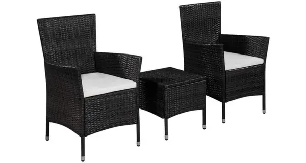 Set mobilier bistro, 3 piese, negru, poliratan