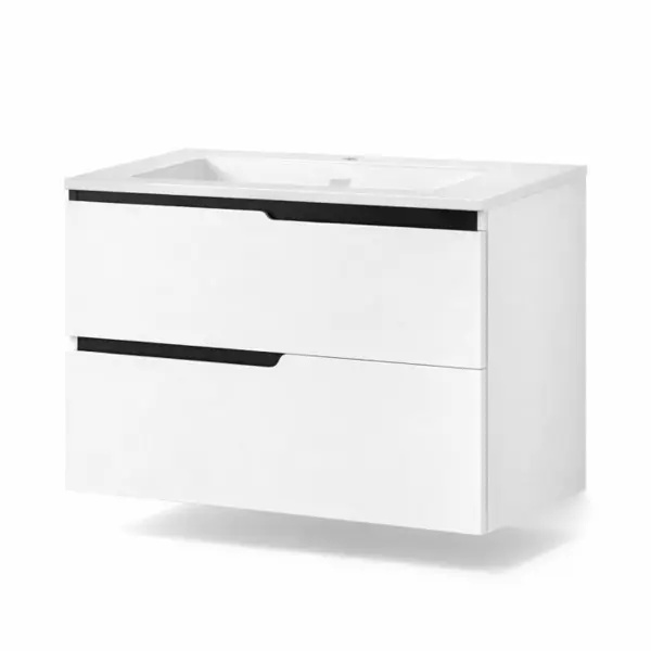 Set mobilier cu lavoar incastrat 80 cm inclus, alb mat mat, Fluminia Bari