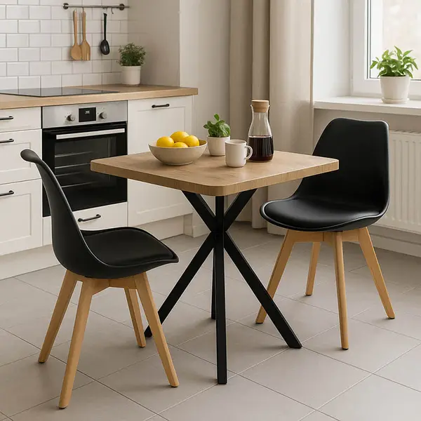 Set Mobilier de Dining cu Scaune Gaston, cu Masă Prestone, Lemn, Negru, 70x70x75 cm