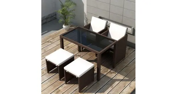 Set mobilier de exterior 11 piese, poliratan, maro