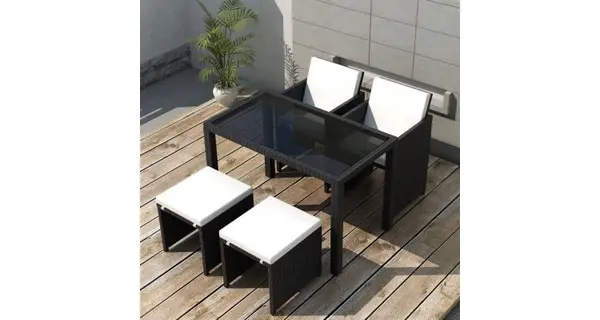 Set mobilier de exterior 11 piese, poliratan, negru